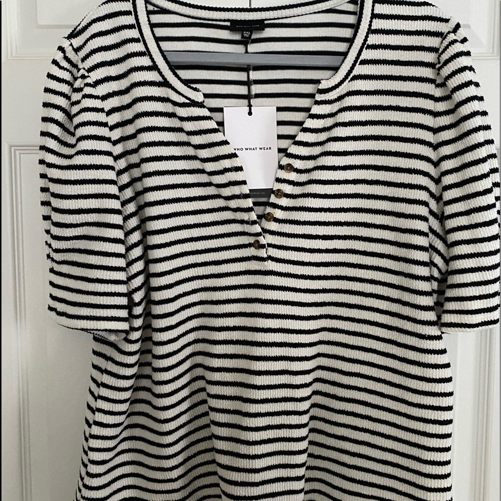 Who What Wear Striped Henley with puffed sleeves
